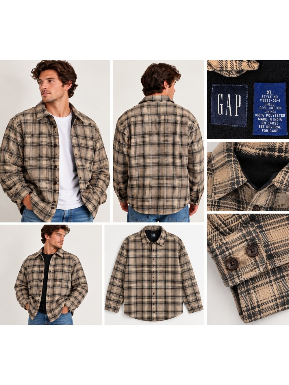 GAP Men’s XL Plaid Flannel Fleece Lined Shirt Jacket Shacket